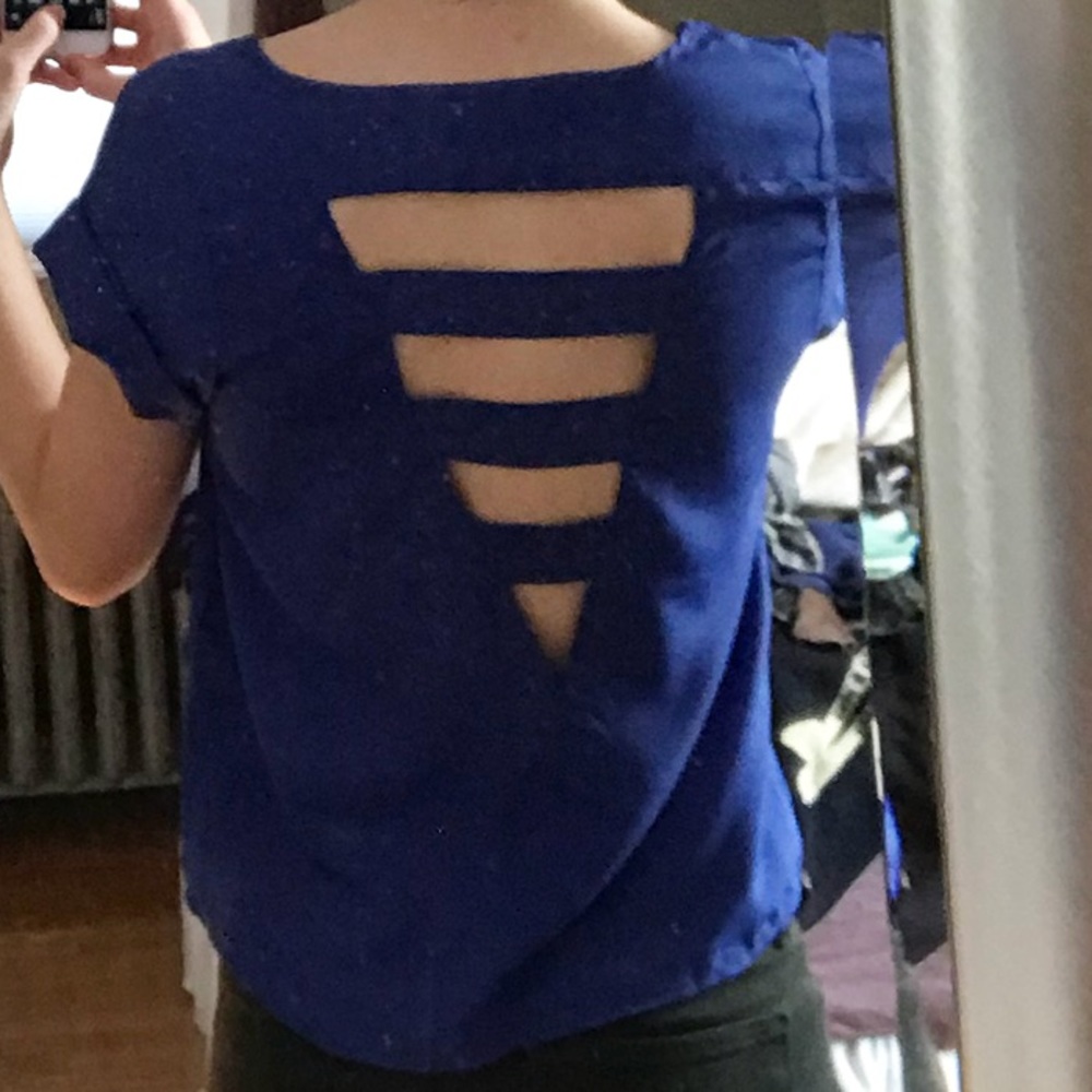 Royal Blue Open Back Pattern Short Sleeve Shirt